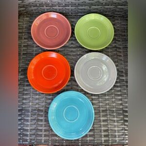 5 Vintage Fiestaware Tea Coffee Cup Saucer Plate 6" Blue Red Gray Green Mauve